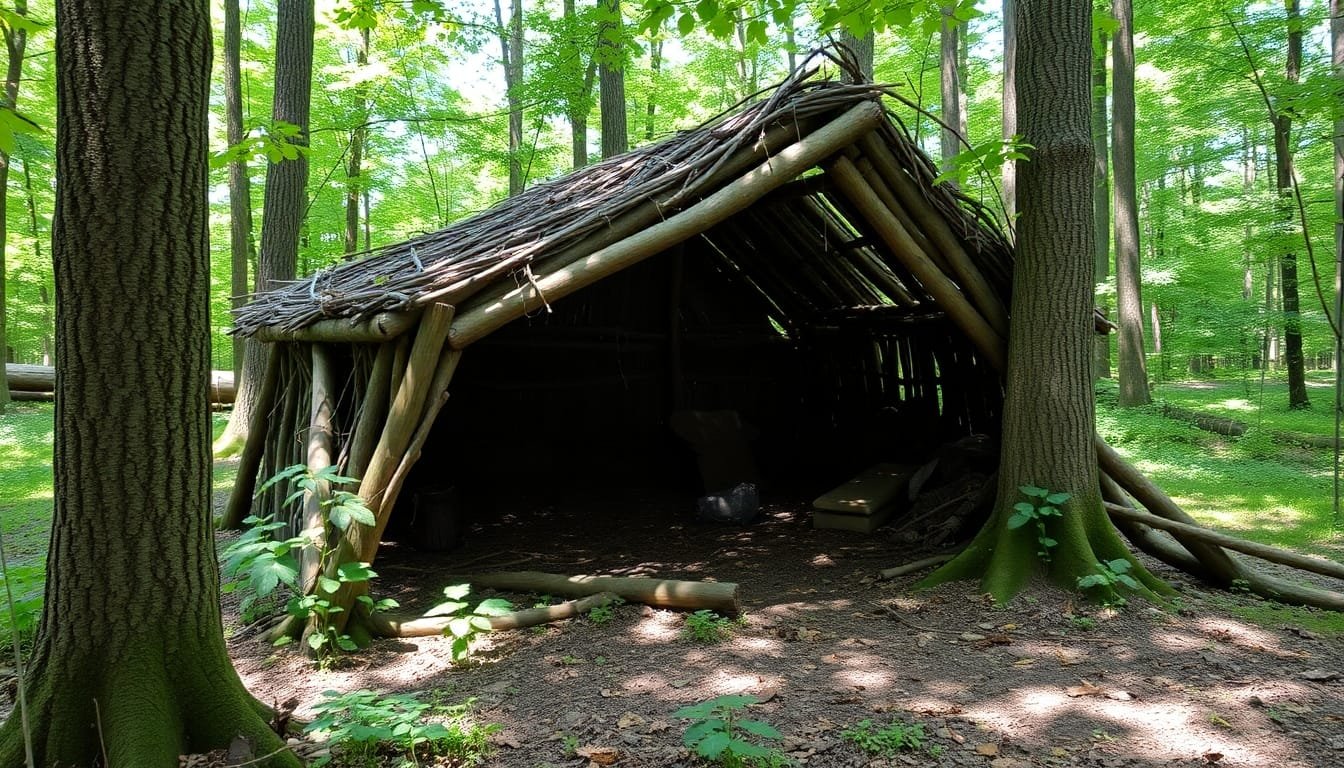 Shelter Building Basics: Essential Tips for Creating Safe and Comfortable Structures 2 A natural shelter in a forest setting.