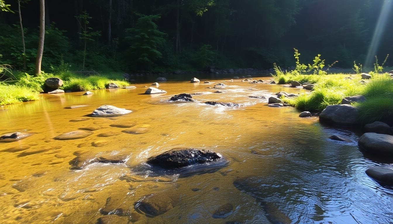 Essential Guide to Survival Water Sourcing and Purification Techniques 2 Natural stream in a forest, symbolizing water sourcing.