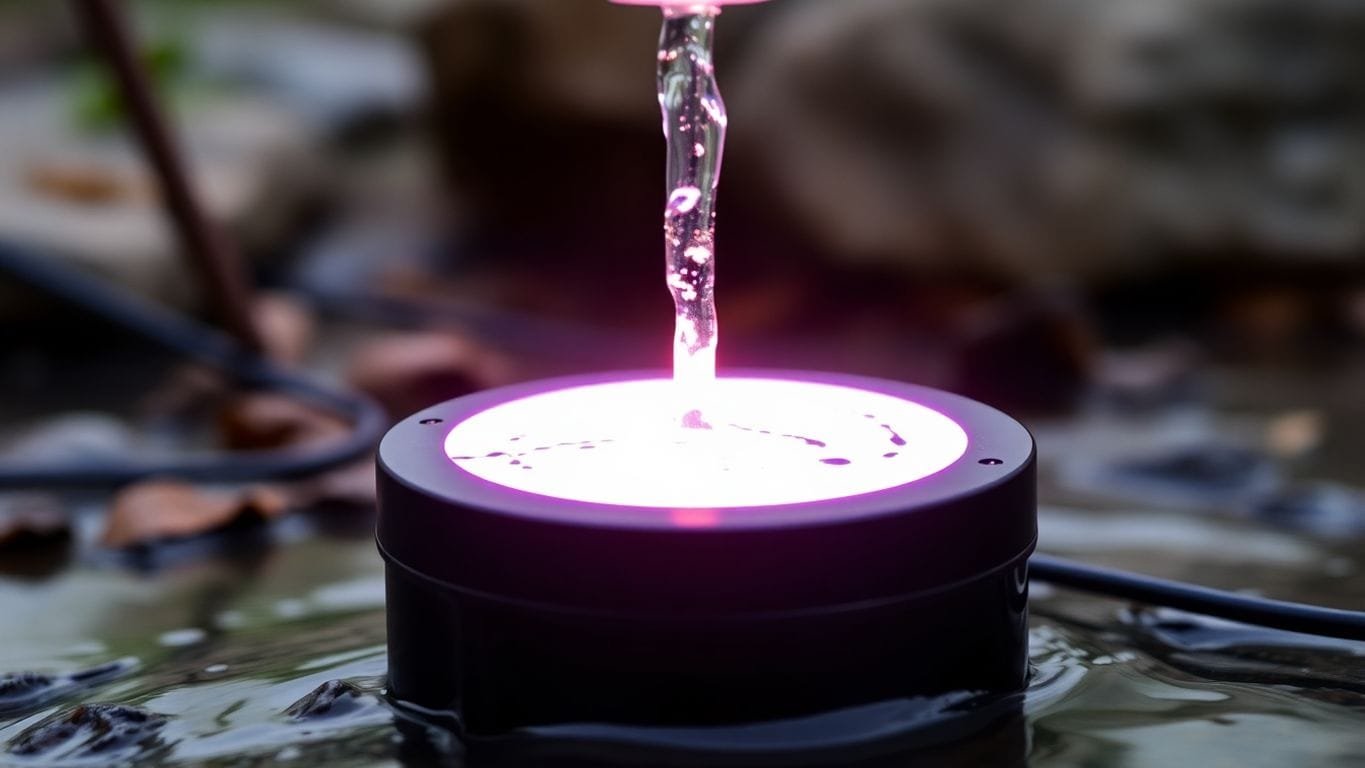 Essential Guide to Survival Water Sourcing and Purification Techniques 5 UV light water purifier in action outdoors.