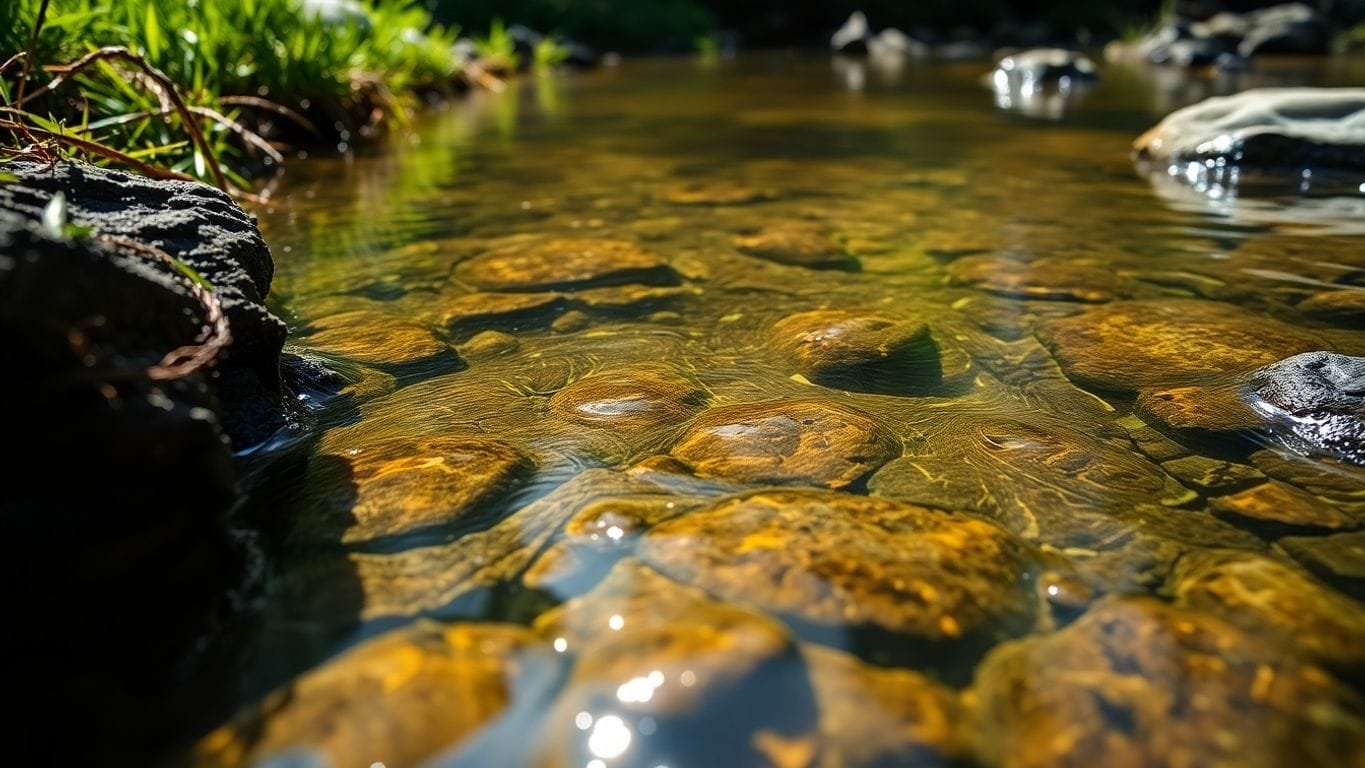 Essential Guide to Survival Water Sourcing and Purification Techniques 3 Clear water source in nature surrounded by greenery.