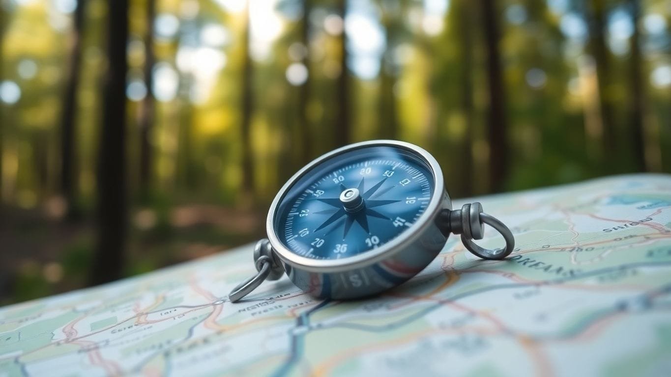 Mastering Basic Navigation Skills: A Comprehensive Guide for Beginners 2 Compass on a map with a forest background.