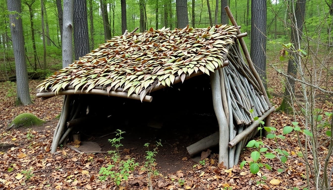 Shelter Building Basics: Essential Tips for Creating Safe and Comfortable Structures 3 A natural shelter built with branches and leaves.