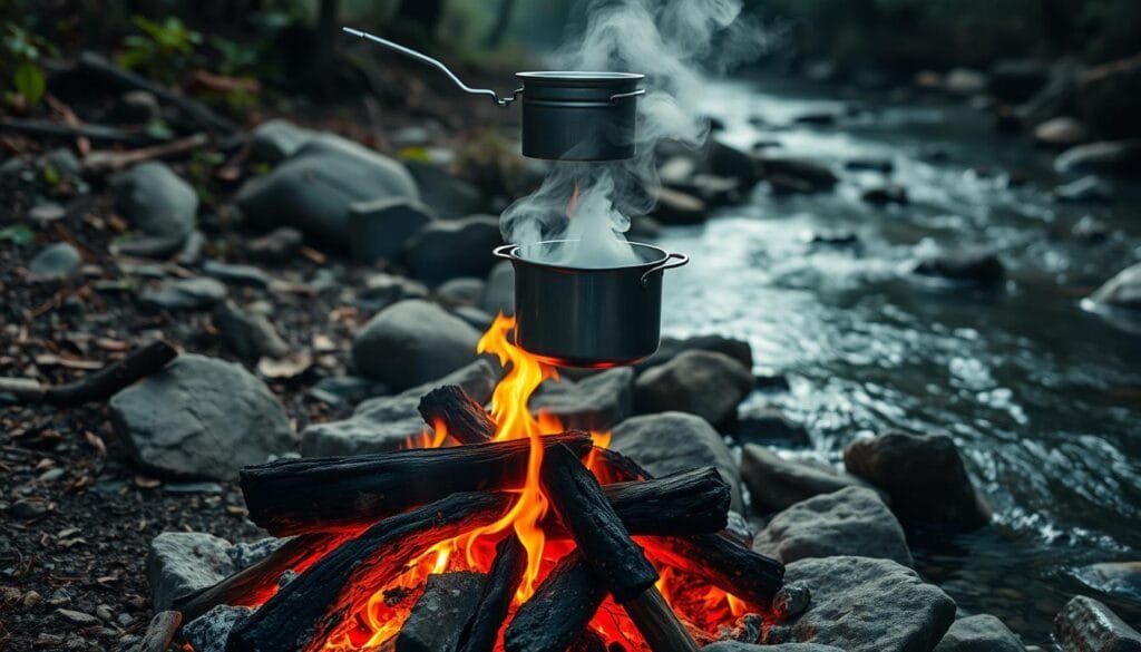 Fire-based water purification in wilderness Fire-based water purification in wilderness
